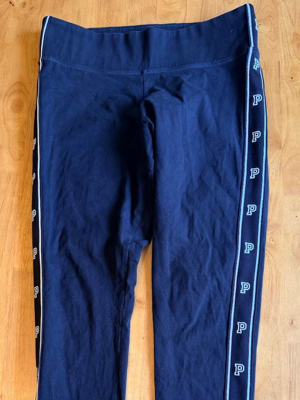 Pink Victoria's Secret Yoga Leggings Black Logo Tape Stripe Large 524